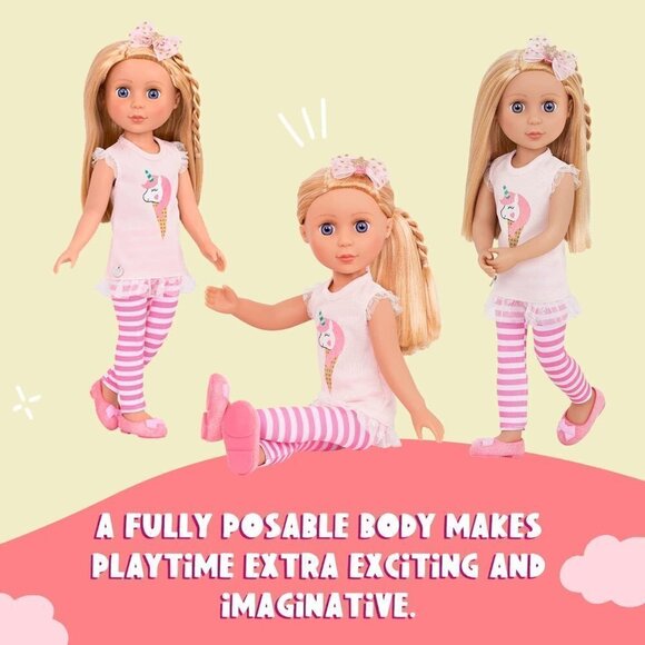 Glitter Girls Lacy 14 Inch Wearing Pink Tunic, Striped Leggings Doll Accesriess - Picture 5 of 10